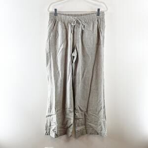 Caslon Linen Blend Striped Drawstring Waist Wide Leg Lounge Pants Gray Medium